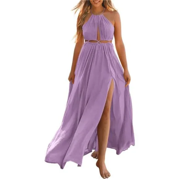 Dresses | Sleeveless Halter Maxi Dress Cutout Backless Slit Boho Cocktail  Dress For Women | Poshmark